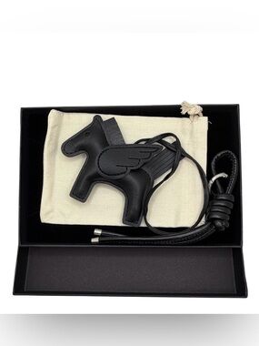 Black Leather Horse Bag Charm with Wing For Handbags or Keys -Gift for Her